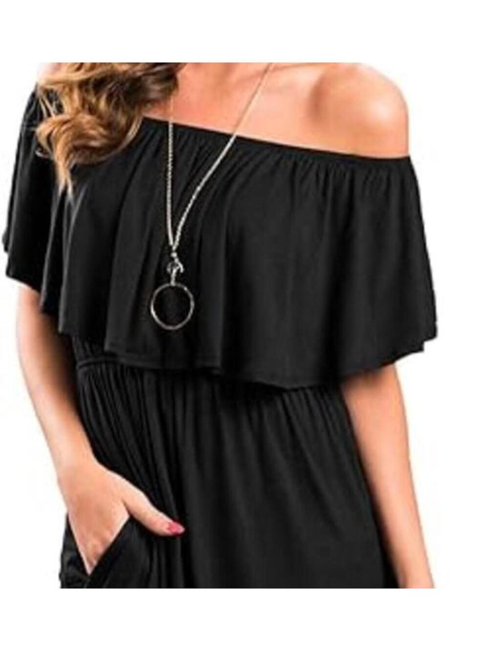 Women's Off The Shoulder Long Maxi Dress w/ Side Split & Pockets Size L NWT